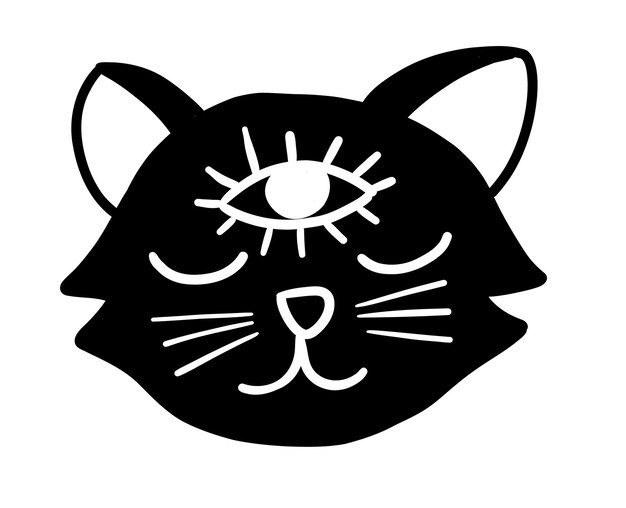 Vector witchcraft cat mystery black and white vector illustration