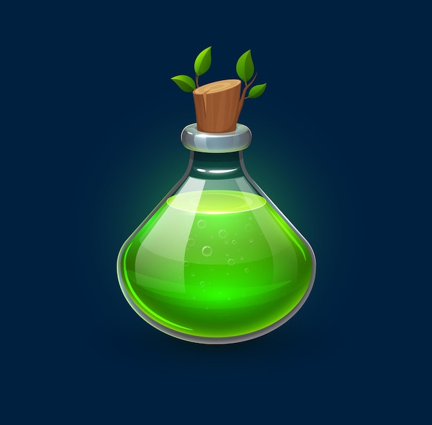 Witchcraft green potion in bottle, growth elixir