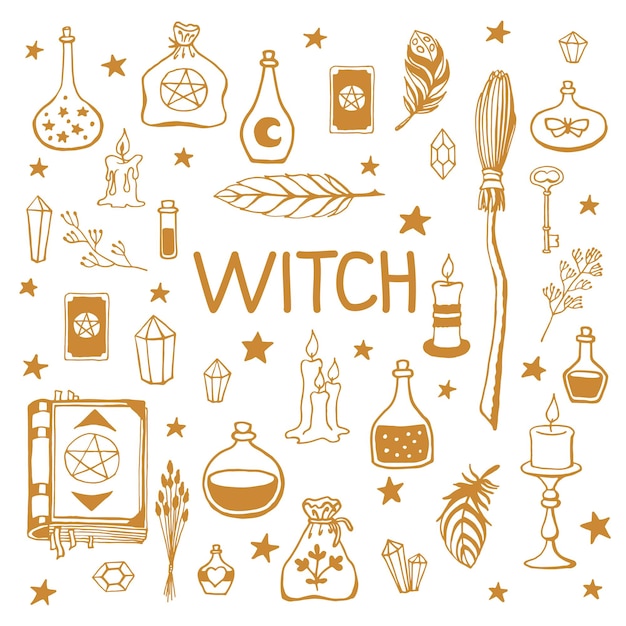 Vector witchcraft magic background for witches and wizards hand drawn magic tools concept of witchcraft