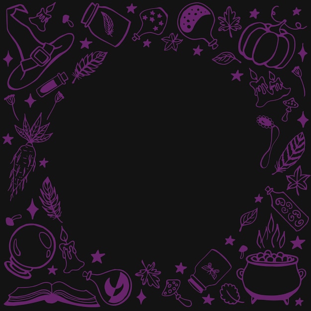 Vector witchcraft magic background for witches and wizards hand drawn magic tools concept of witchcraft