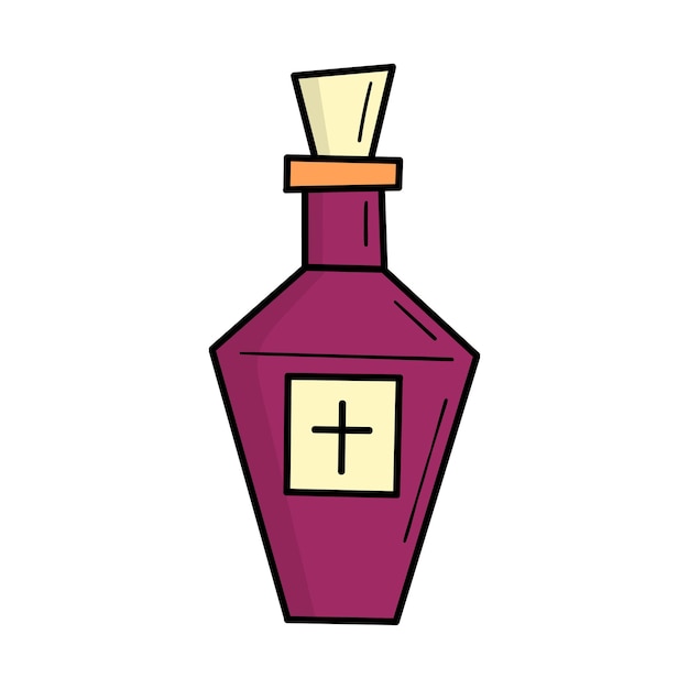 Witchcraft potion in a glass bottle. mystic. halloween. doodle style illustration