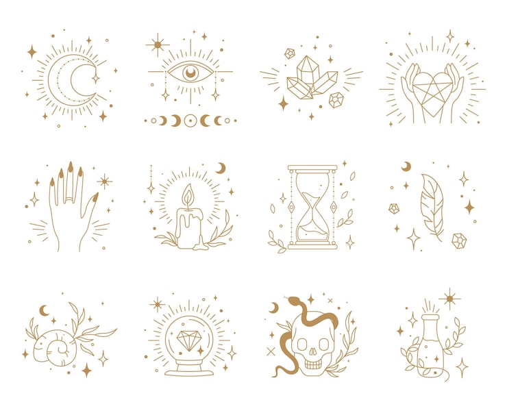 Vector witchcraft witch esoteric alchemy tattoo boho style vector illustration isolated on white