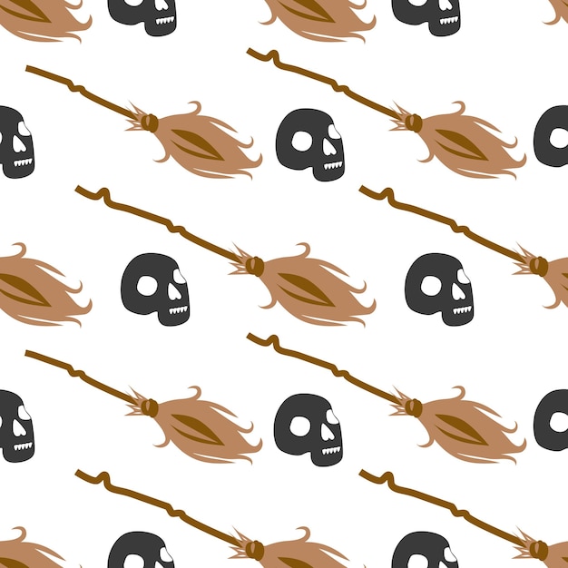 Vector witches school of magical objects seamless pattern in flat style