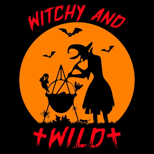 Witchy en wild Halloween T-shirt ontwerpsjabloon