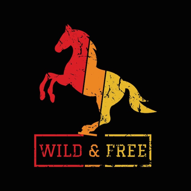 Вектор Дизайн футболки с изображением лошади wild amp free