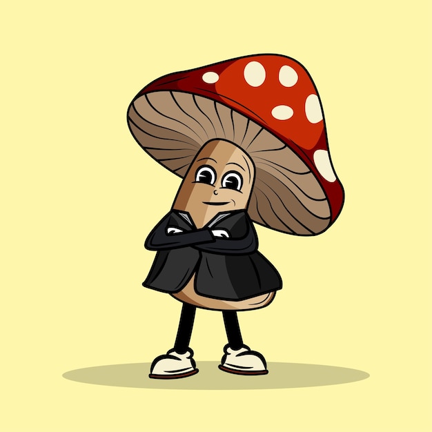 With blazer Mushroom character Cartoon vector Illustration