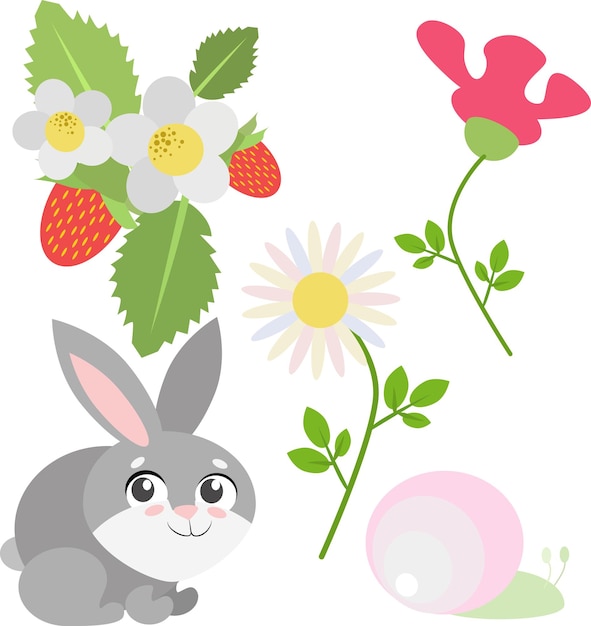 With bunnies and flowers for your decoration illustration