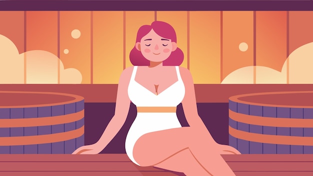 With a content smile on her face a woman with arthritis relaxes in the sauna feeling the infrared