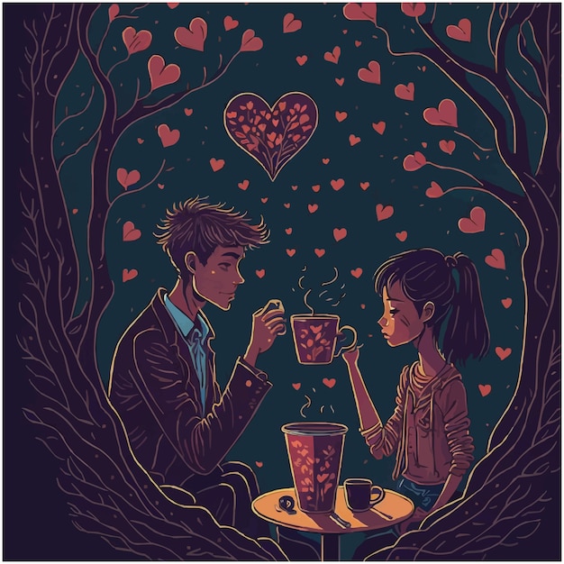 With customized artistic boy and girl love with colorful background loving vector illustration