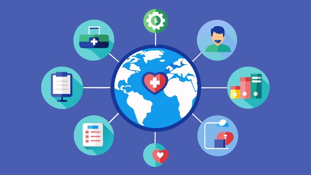 Vettore con la rete globale di dati sanitari, le organizzazioni sanitarie possono sfruttare i big data per generare