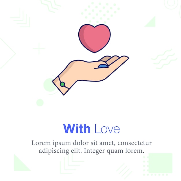 With Love, heart, hand vector icon illustration