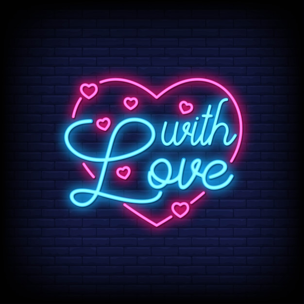 Con affetto per poster in stile neon. citazioni romantiche e parola in stile insegna al neon.