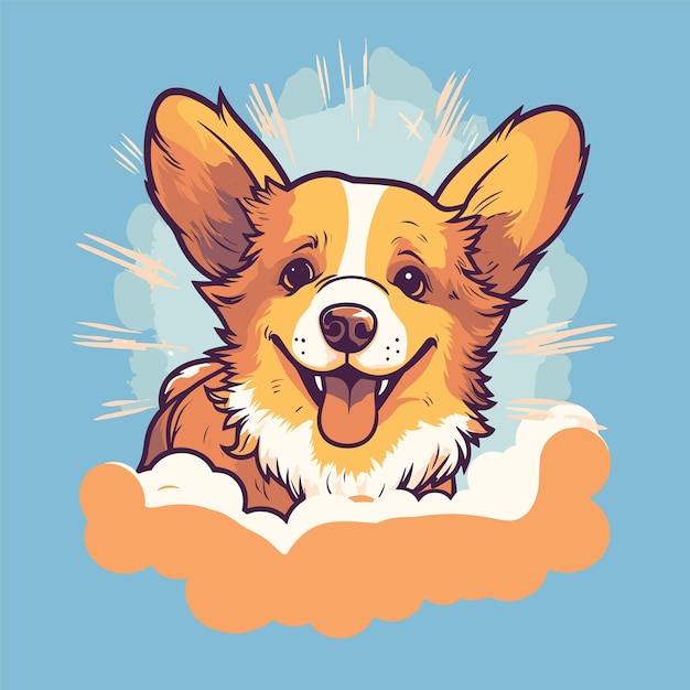 Vettore con questa illustrazione vettoriale, che mostra un cane golden retriever che si poggia delicatamente su una nube in un concetto celeste