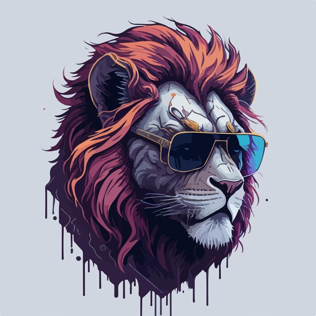 With a touch of humor a lion flaunts stylish sunglasses amid a modern colorful setting