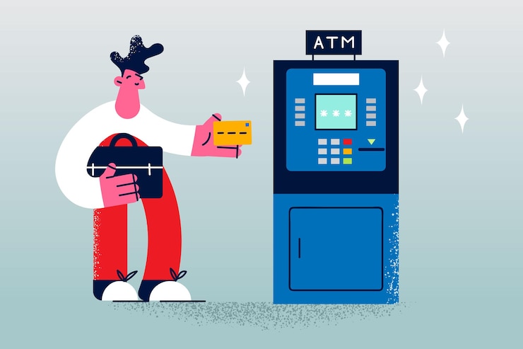 Vector withdrawal cash money in atm concept