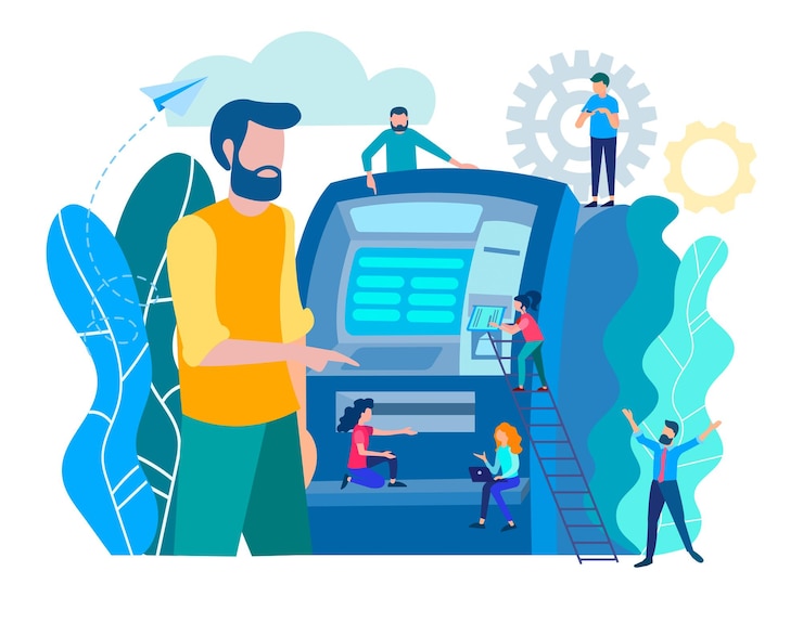 Vector withdrawing cash atm for marketing design money transfer vector illustration
