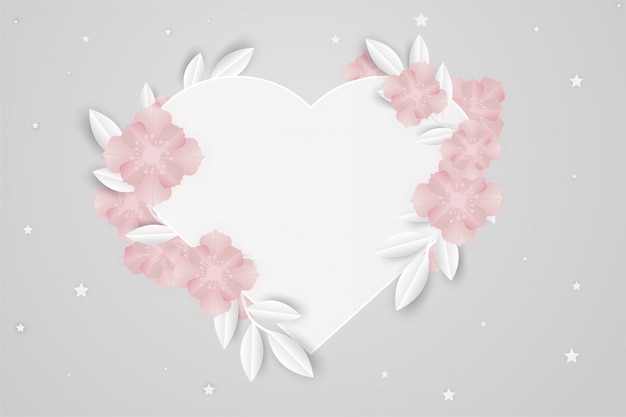 Withe heart frame paper flower love