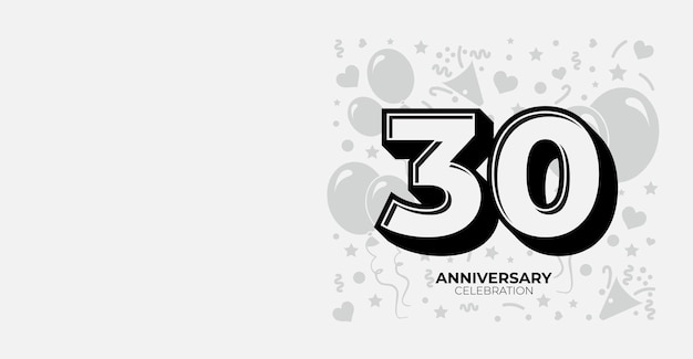 Witte 30 jaar verjaardag of verjaardag Vector Banner met aanpasbare kopieerruimte