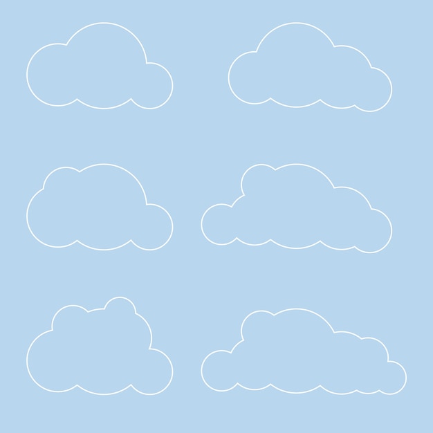 Witte 3d wolken set geïsoleerd op een blauwe achtergrond Render zachte ronde cartoon pluizige wolken pictogram in de blauwe hemel 3D geometrische vormen vectorillustratie
