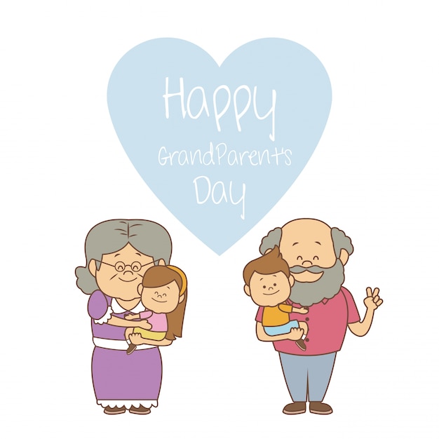 Witte achtergrond met bejaard echtpaar met dag van de kinderen de gelukkige grootouders