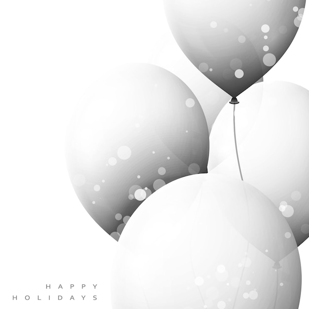 Witte ballonnen achtergrond voor kerstkaarten. Realistische ballen voor decor. Feestelijk landschap. Vectorillustratie, witte ballen met Happy Holidays