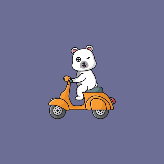Witte beer scooter mascotte logo ontwerp