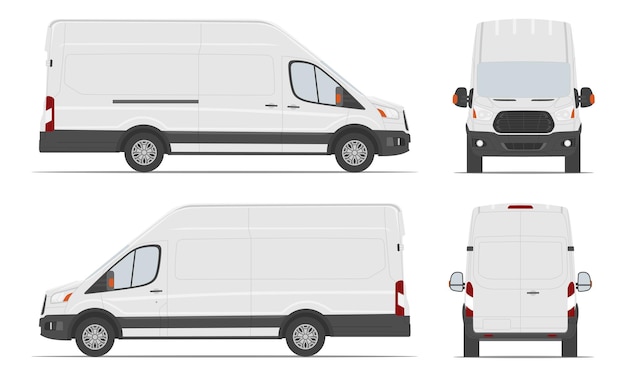 Witte bestelwagen auto sjabloon in verschillende hoeken vectorillustratie