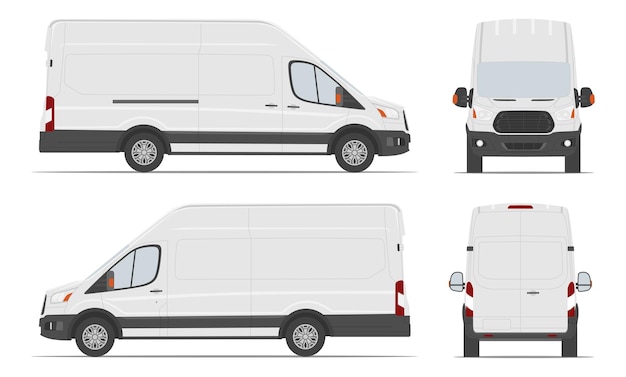 Vector witte bestelwagen auto sjabloon in verschillende hoeken vectorillustratie