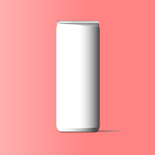 witte blikverpakking en roze achtergrond