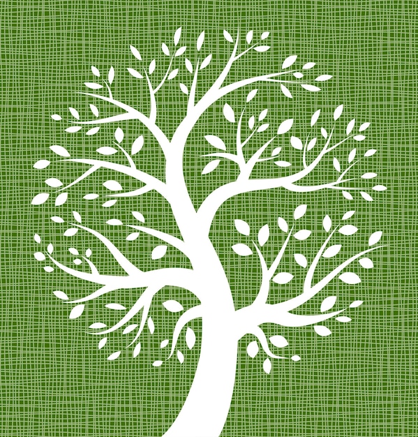 Witte boom pictogram op groene canvas textuur vectorillustratie