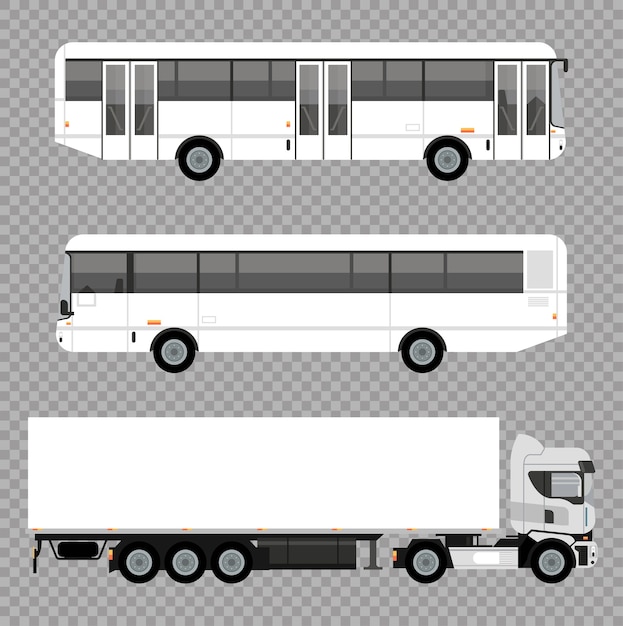 Vector witte bussen en vrachtwagenmodelauto's