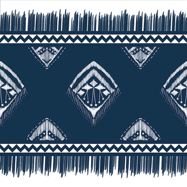 Vector witte diamant op indigo blauwe geometrische etnische oosterse patroon traditioneel ontwerp voor achtergrondtapijtbehangkledingverpakkingbatikstof vector illustratie borduurstijl
