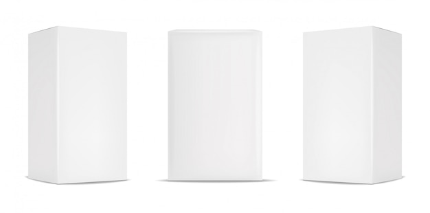 Witte doos verpakking set, realistische geïsoleerde witte achtergrond, illustratie, cosmetica box, geïsoleerde pakket