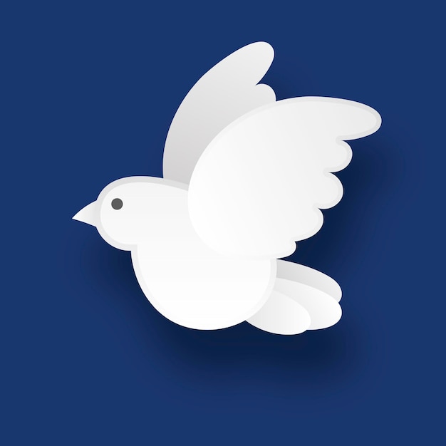 Witte duif op een blauwe achtergrond in de stijl van het papier. vector illustratie