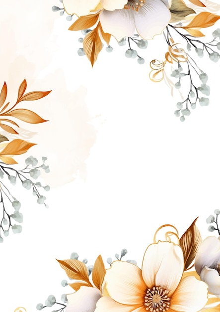 Witte en bruine vector realistische gouden luxe uitnodiging met flora en bloemen