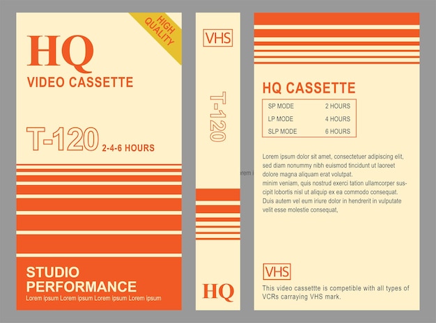 Vector witte en oranje vhs cassette omslag vector sjabloon jaren 90 retro vintage