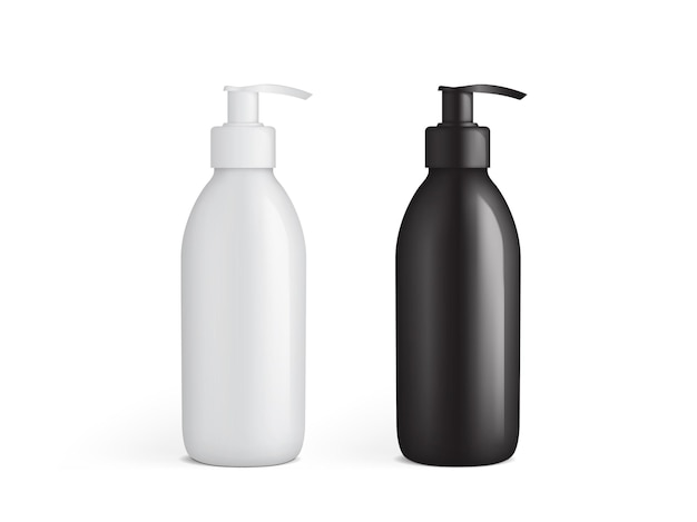 Witte en zwarte plastic fles met pomp vector mockup