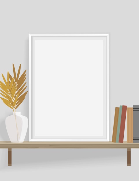 Witte frame mock-up met vaas en boeken Klassiek interieur met afbeelding lay-out Vector illustratie