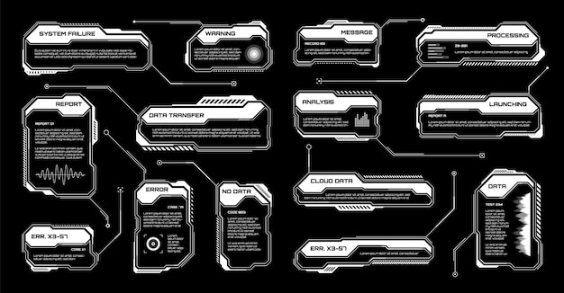 Witte futuristische hud ui elementen scifi gebruikersinterface tekstvakken oproepen waarschuwingsbericht frames