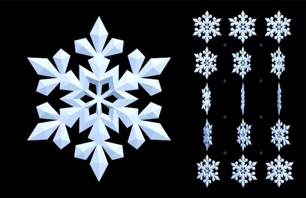 Vector witte geanimeerde sneeuwvlok. roterende 3d-pictogram van winter en koeling.