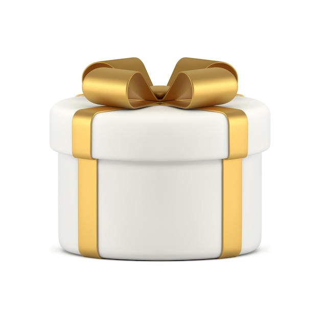 Witte geschenkdoos gouden boog lint feestelijk aanwezig verrassing 3d pictogram realistische vectorillustratie