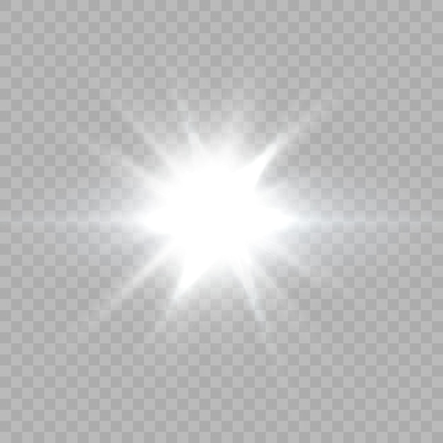 Witte gloed. Transparante stralende zon, felle flits op een transparante achtergrond. PNG-effect