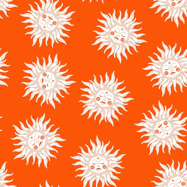 Witte hemelzon naadloze patroon met oranje achtergrond.