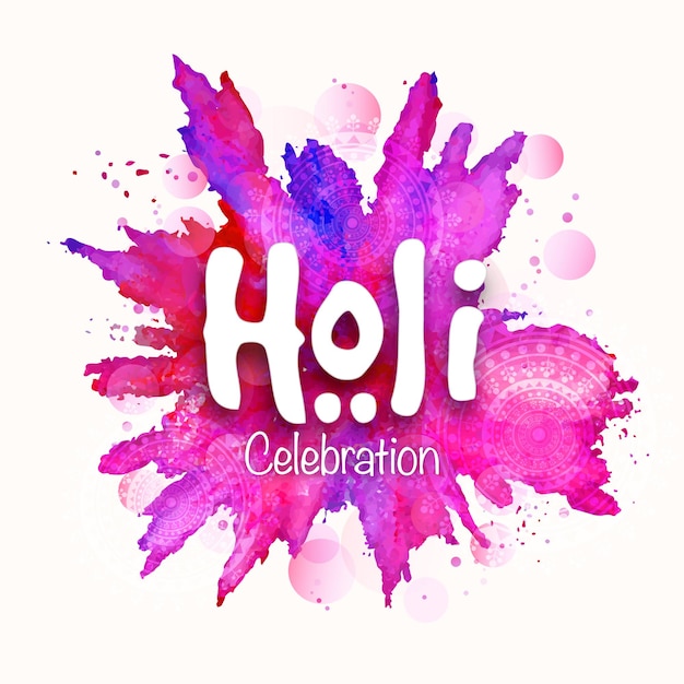 Witte Holi Celebration-lettertype tegen aquareleffect en witte achtergrond