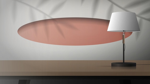 Witte kamer met houten tafel en lamp Schaduwen van de bladeren Vector illustratie realistische stijl