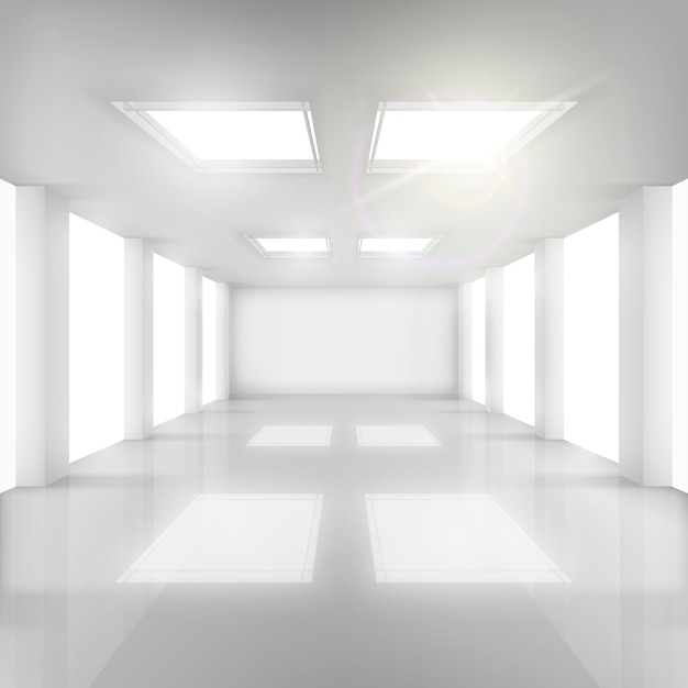 Vector witte kamer met ramen in muren en plafond.