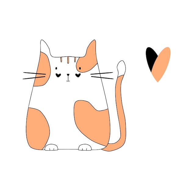 Vector witte kat met rode en zwarte vlekken vlakke illustratie hand tekenen geïsoleerde vector eenvoudige schets