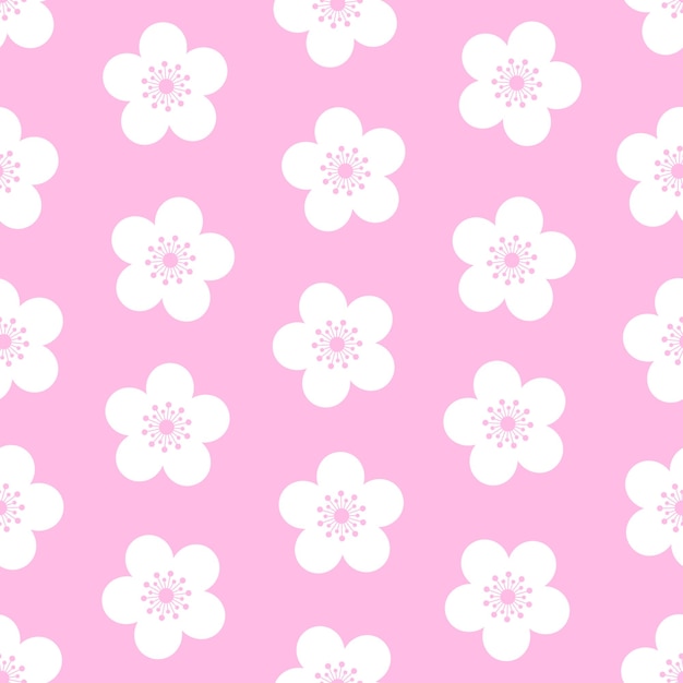 Witte kersenbloemen op roze achtergrond Vector naadloos patroon