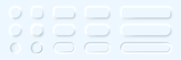 Witte knoppen in neomorfismestijl voor website of app. UI lege knoppen. Neumorfisme. Vector EPS 10. Geïsoleerd op witte achtergrond
