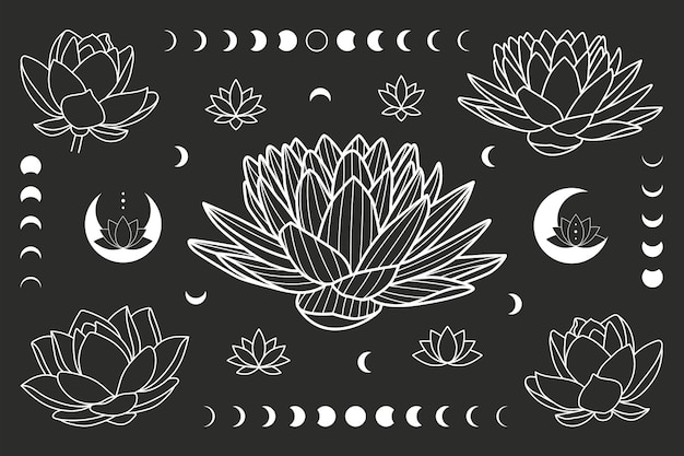 Witte lotusbloem maan yoga huis lijn zwart symbool